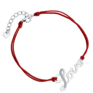 Bratara cu snur rosu si pandantiv argint Love cu pietre DiAmanti Z1769BR_R-DIA (Argint 925‰ 1,3 g.)